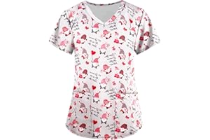 GRACEYO Damen Kurzarm V-Neck Krankenhaus Pflege Kasack Atmungsaktiv Nurse Kasack Bluse Arzt Uniform Krankenschwester Kleidung Weihnachten Motiv Bunt Krankenpfleger Uniformen Schlupfhemd Berufsbekleidung