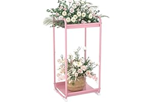 APEXCHASER Planter Holder Stand, Metal Plant Shelf Rack, 2-tier Flower Pot Stand Tall,Mini Side End Table with Non-Slip Feet,Indoor Outdoor Plant Base Stands for Garden,Balcony,Porch,Living Room Pink