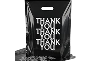 POPGIFTU Lot de 100 Sacs Plastique Poignée Noir, Sac Thank You Plastique Réutilisable 30 x 38cm, Sac Emballage Cadeau, Sacs de Transport Marchandise pour la vente au détail, les magasins, les étals de marché