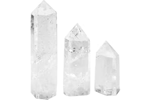 ‎CRYSTALTEARS CrystalTears Bergkristall Stein 3 Stücke Spitze Hexagon Kristallsäule Single Point Kristall Säule Healing Edelstein Zauberstab Deko für Wohnzimmer Büro Schlafzimmer