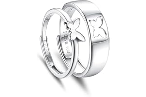 MILACOLATO Anillos Ajustables De Mariposa De Plata 925 Para Parejas, Mujeres, Hombres, Anillos De La Amistad, Lindos y Elegantes, Regalos Simples Para Niñas Adolescentes