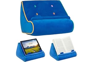 Gifts for Readers & Writers Book Pillow Tablet Stand for Bed Blue - Premium Cushioned Book Holder for Hands Free Reading, Stylish Tablet Holder for Bed, Kindle Pillow Stands & Lap Ipad Holders