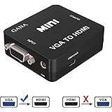 VGA to HDMI, GANA 1080P Full HD Mini VGA TO HDMI with Audio Video Converter Adapter Box With USB Cable, 3.5mm Audio Port Cable Support HDTV for PC Laptop Display Computer Mac Projector (Black)