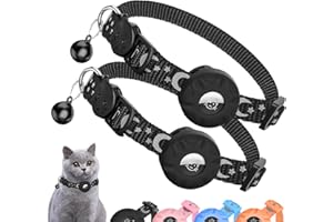 JARDILIFE 2-Pack Airtag Cat Collar, Refective Collar for Cat with Safety Buckle and Waterproof Air Tag Holder,Cat Airtag Collar, Compatible with Apple Airtag for Kittens and Puppies-Black&Black