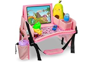 DMoose Kids Travel Tray - Premium 600D Oxford Fabric - Toddler Car Seat Tray with Stationary & Cup Holder - Portable Road Trip Essentials for Kids with Waterproof Tablet Holder & Sturdy Side Walls