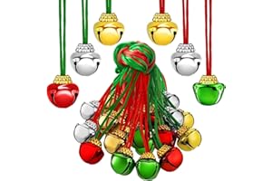 KAHEIGN 60 Pezzi Collane con Campanelle di Natale, 40CM Collana per Feste di Natale con 2CM Piccola Campana per Natale Artigianato Regalo Calza Riempitivo Festa Bomboniere Casa Decorazioni (6 Stili)
