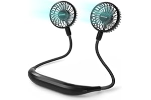 Amacool Neck Fan Battery Operated Neckband Fan 3-Speed Hand-Free Wearable Personal USB Fan for Hot Flashes Home Office Travel Outdoor Sports (Black)