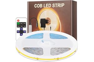 PSTAR Taśma LED COB 6M ciepła biel, Taśma LED 24V 2700K ściemnialna,320 diod LED/M, z pilotem RF, do montażu pod szafkami, TV, kuchnią, salonem, zrób to sam