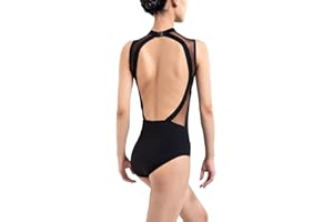 s.lemon Maillot Ballet,Mujer Sin Mangas Malla Cuello Alto Leotardo para Danza Gimnasia
