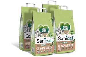 Sanicat - Litière Végétale Agglomérante Active Natura 100 % Green, Haute absorption et formation d'agglomérats de manière naturelle, Produit recyclé, 4 x 2.5 kg