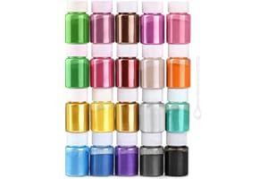 JEMESI 20 Couleurs Pigments Poudre de Mica, Peinture au Savon Couleur Métallisée Couleur de Résine avec Cuillère, Pigment Resine Epoxy pour Bougies,Maquillage,Peinture,Slime,Vernis à Ongles (20x10g)