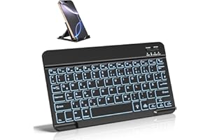 ‎VOBAFE Vobafe Bluetooth Tastatur mit Telefonhalter für iOS/Android/Windows, Kabellose Tablet Tastatur für iPad/iPhone/Samsung/Laptop, Ultradünn Deutsche QWERTZ iPad Keyboard, 7 Farben Beleuchtete, Schwarz