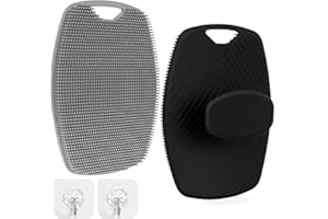 aquota Silicone Body Scrubber Bath Wash Brush 2PCS Exfoliating Loofah Body Brush Shower Face Scrubber Handle Wet & Dry Brushing for Man Woman Black&Grey