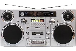 GPO Brooklyn Stereo Portatile con Lettore CD Anni ‘80, Radio DAB Portatile con FM e DAB +, Registrazione USB, Ricevitore Bluetooth, AUX-IN, Doppio Altoparlante, Argento