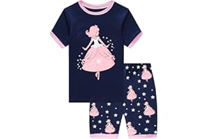 EULLA Kinder Mädchen Schlafanzug Kurze Glow in The Dark Dinosaurier Katze Prinzessin Einhorn Shorty Pyjama Set Sommer Kleidung Zweiteiliger Nachtwäsche 92 98 104 110 116 122