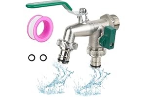 CTDMJ Grifo de jardín doble bola exterior a prueba de heladas 2 conexiones manguera incluida, 1 cinta de sellado