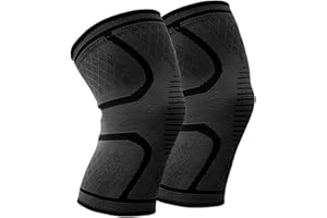 BESKEY Knee Support (Pair) Anti Slip Knee Brace Elastic Breathable Knee Compression Sleeve Help Joint Pain Relief for Arthritic Sufferer and Recovery from Injuries Fit for Sports (L, Black)