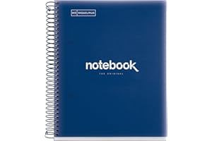 Miquelrius - Cuaderno A5 Notebook Emotions, 120 Hojas 90 g/m², Cuadrícula 5 x 5 mm, 5 Franjas de Colores, Espiral Microperforado, Tapa Polipropileno, 2 Taladros, Color Azul Marino