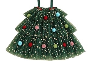 Loalirando Natale Abito Bambina Stampa a Stelle Abito Elegante in Tulle Bambina Natalizio Vestiti Bambina Senza Manica con Pailettes Natale