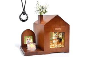 DOINFUN 3 in 1 Dog Ashes Box Set, Wooden Urns for Dogs Ashes with Urns Necklace (Circle) Monument Candle Holder, Ashes Casket Keepsake Memorial Gift with Picture Frame, Cremation Box for Cats Rabbit Small Pet