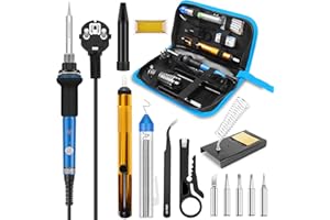 Lötkolben Set, HANDSKIT Lötkolben 8 in 1 Lötset 60W Lötstation mit Temperatur Einstellbar 220°C-450°C, 5 Lötspitzen, Entlötpumpe, Lötdraht, Pinzette, Lötkolbenständer, Kolophonium