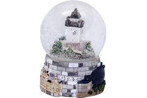 ‎MINIUM COLLECTION Souvenir Snow Globe Graz Austria Clock Tower Travel Keepsake | W: 65 mm H: 86 mm | Shake Ball with Art House, Old Town Main Square, Town Hall | 30064