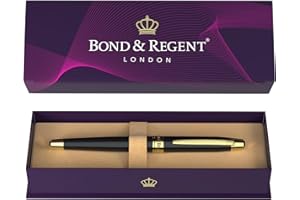 Bond & Regent Stylo à bille noir brillant et or 24 carats – Stylo à bille de luxe certifié | Joli cadeau pour homme et femme