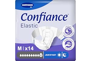 Confiance Elastic - Changes Complets pour Hommes et Femmes - Niveau d'Absorption = 10 gouttes (Fuites Urinaires Importantes) - pH Neutre à la Peau - Matière Douce - Taille M - 14 Unités