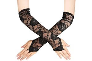 JKJF 1 Paar Fingerlose Spitzenhandschuhe Blumen Spitzenhandschuhe 80er Opera Fest Party Handschuhe Braut Hochzeit Handschuhe für Halloween Maskerade Motto Party - Schwarz