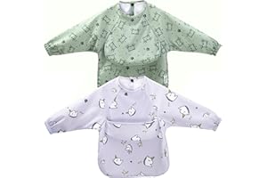 STOFIA Bavaglino con Maniche Lunghe e Tasca per Bambini da 1 a 3 Anni Impermeabili Durevole e Morbido Mangiare Pittura Kit Grembiule Set Pappa Svezzamento Bimbo