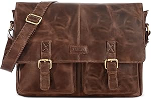 LEABAGS Sac à Bandoulière pour Hommes et Femmes | Sac Ordinateur Portable en Cuir Véritable jusqu'à 15 Pouces | Sac Messager avec Sangle d'Épaule | Sac de Travail, d'Enseignant