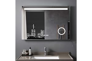 ‎MEESALISA MEESALISA LED Badspiegel 80x60 cm mit Beleuchtung Badezimmer Wandspiegel Antibeschlage Lichtspiegel mit Steckdose Uhr Touch Dimmbar
