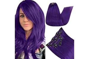 ‎RUNATURE RUNATURE Clip in Haarverlängerung Echthaar Lila Remy Haar Extensions Clip in 70g 18 Zoll Haarverlängerung Clip Bunt Haar Extensions Clip in Real Haar Violett 45cm
