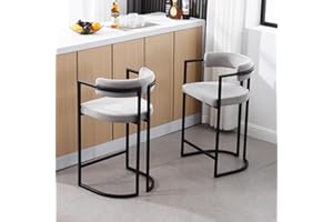 chairus Stołki kuchenne, aksamitne, zestaw 2 stołków barowych, stołek śniadaniowy, nowoczesny stołek o wysokości blatu, z metalową ramą, szary