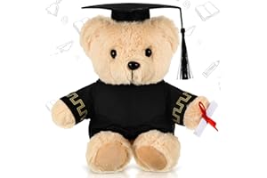 Harrycle Oso de Graduación de Peluche 25 cm con Gorra de Graduación Vestido y Diploma Muñeca de Animal de Peluche Linda Oso de Juguete Suave Esponjoso para Chicos Regalo Graduación Escuela
