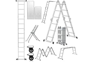 ‎HERRSELSAM Herrselsam Mehrzweckleiter 4x3, 7in1 Multifunktionsleiter 366CM Alu Vielzweckleiter Klappleiter mit 2 Plattform und Räder, Haushaltsleiter Max Belastung 150kg, Multifunktionsleiter 12 Sprossen