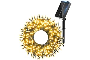 Ollny Solar Lights Outdoor Garden 20m 200 LEDs Fairy Light, Waterproof Warm White String with 8 Modes Large Capacity, Outside
