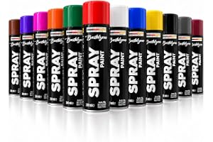 Bastelzone Sprayfärgset: 12 färger per 200 ml Snabbtorkande graffiti-sprayburkar för trä, sten, metall, glas. Svart, vit