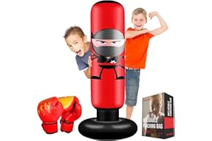FOYOCER Boxsack Kinder mit Boxhandschuhen 160 cm Ninja Boxsack für Kinder von 3–12 Jahren mit Sofortiger Rückfederung zum Üben von MMA Karate Taekwondo Jungen und Mädchen 2023 Neu