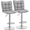 Yaheetech Modern Bar Stools Set of 2 PU Leather Height Adjustable Swivel Bar Chair, with Footrest and Base for Breakfast Bar, Counter, Kitchen and Home Barstools Light Grey