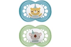 MAM Original Succhietto 6+ Mesi (Set da 2), Ciuccio MAM 6-16 mesi con tettarella ortodontica in silicone, Kit da 2 accessori neonato con pratico porta ciuccio sterilizzatore, Azzurro/Verde