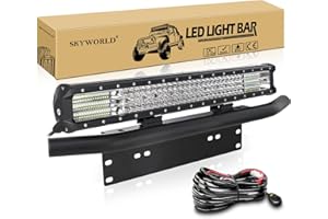‎SKYWORLD SKYWORLD LED-Lichtleiste, 59 cm 570W Spot-Flood-Kombistrahl-Arbeitsscheinwerfer 12V 24V mit schwarzer Kennzeichenhalterung Kabelbaum-Kit für LKW PKW ATV SUV 4X4 Auto