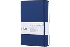 pdbq A5 Notebook Hardback Journal Lined Notebook A5 Inner Pocket Vegan Leather 128 Pages 120gsm Premium Paper with Gift box Bookmark Elastic Closure Ruled Notepad Blue