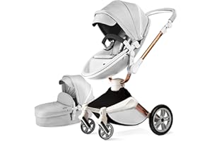 Hot Mom Passeggino 2 in 1,passeggino trio, Sistemi modulari, con navicella e seggiolino sportivo, con adattatore per carrozzina, telaio in alluminio(grey-2in1)