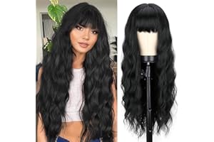 YEESHEDO Damen Perücke Lang Lockige Schwarz Perücken für Frauen mit Pony, Natürlich Lange Locken Black Wig, Anime Cosplay Halloween Wigs 28 Zoll (Schwarz)