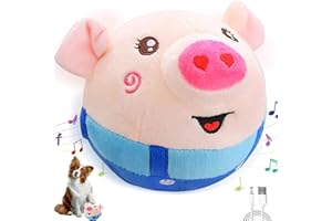 Audasi Active Moving Pet Plush Toy Interactive Dog Toys for Boredom Bouncing Piggy Dog Toy Shaking Talking Dog Ball for Dogs Cats Pets Washable Cartoon Pig Squeaky Plush Dog Toy
