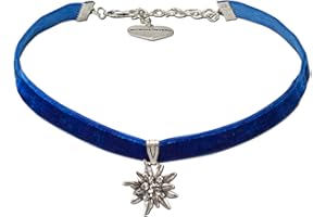 Alpenflüstern Trachten-Samt-Kropfband Strass-Edelweiß klein - Trachtenkette enganliegend, Kropfkette elastisch, Damen-Trachtenschmuck, Samtkropfband schmal in traditionellen Farben DHK099