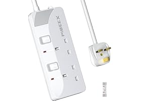 PIBEEX Extension Lead 2 Way Plug Sockets with Individual Switches Wall Mountable Power Strip 1.5M Extension Cable 13A Fused UK Plug 3250W