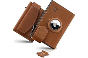 LORZOR AirTag Wallet with XXL Coin Compartment for 10+ Coins, Wallet with Magnetic Closure, Slim Wallet with Coin Compartment, TÜV Card Case, RFID Protection, Men's Wallet, AirTag Wallet, brown