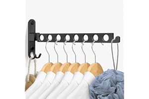 JOLY FANG Składany wieszak na ubrania, ścienny, na balkon, do łazienki, pralni (czarny, 8 otworów)